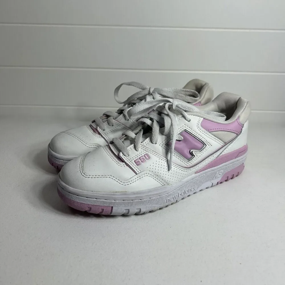 New Balance 550 Women Shoes Size 8.5 Pink Bubblegum Cloud Leather Sneakers